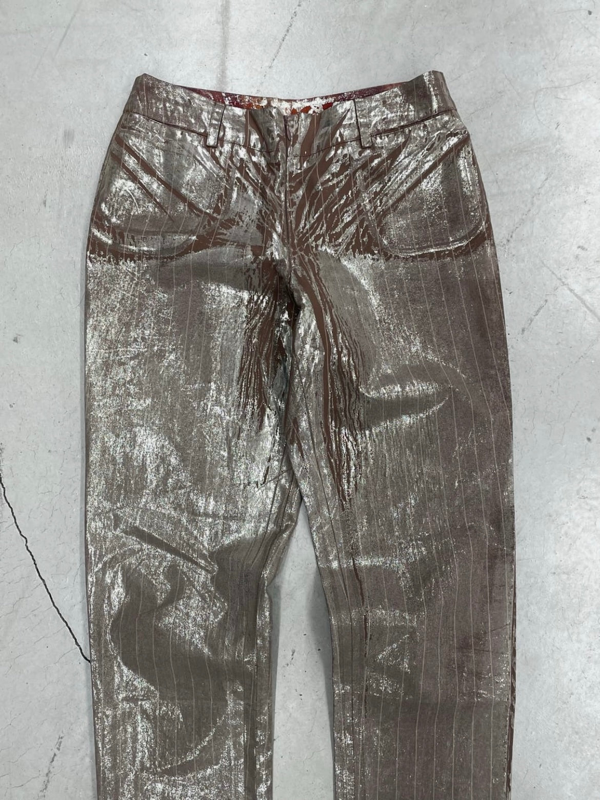 JEAN PAUL GAULTIER 00‘s SILVER COATED PIN STRIPE PANTS (42)