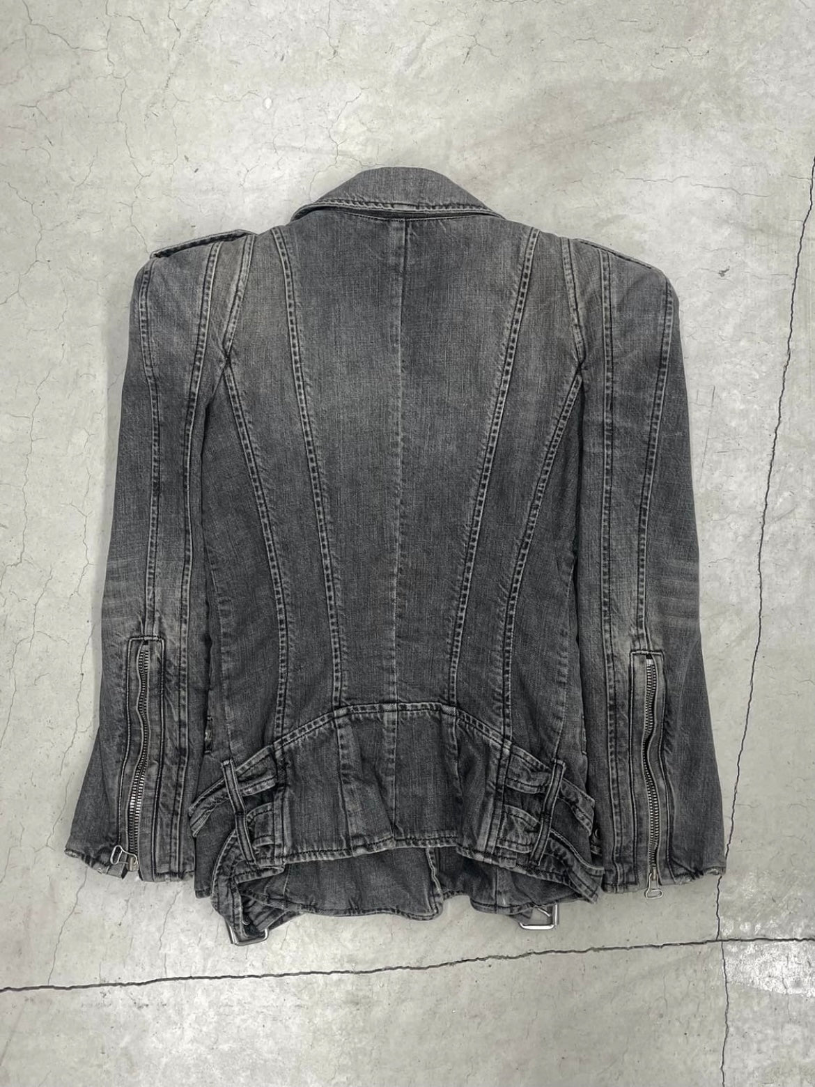 BALMAIN 2010s/s decarnin 
padded shoulder denim biker jacket
