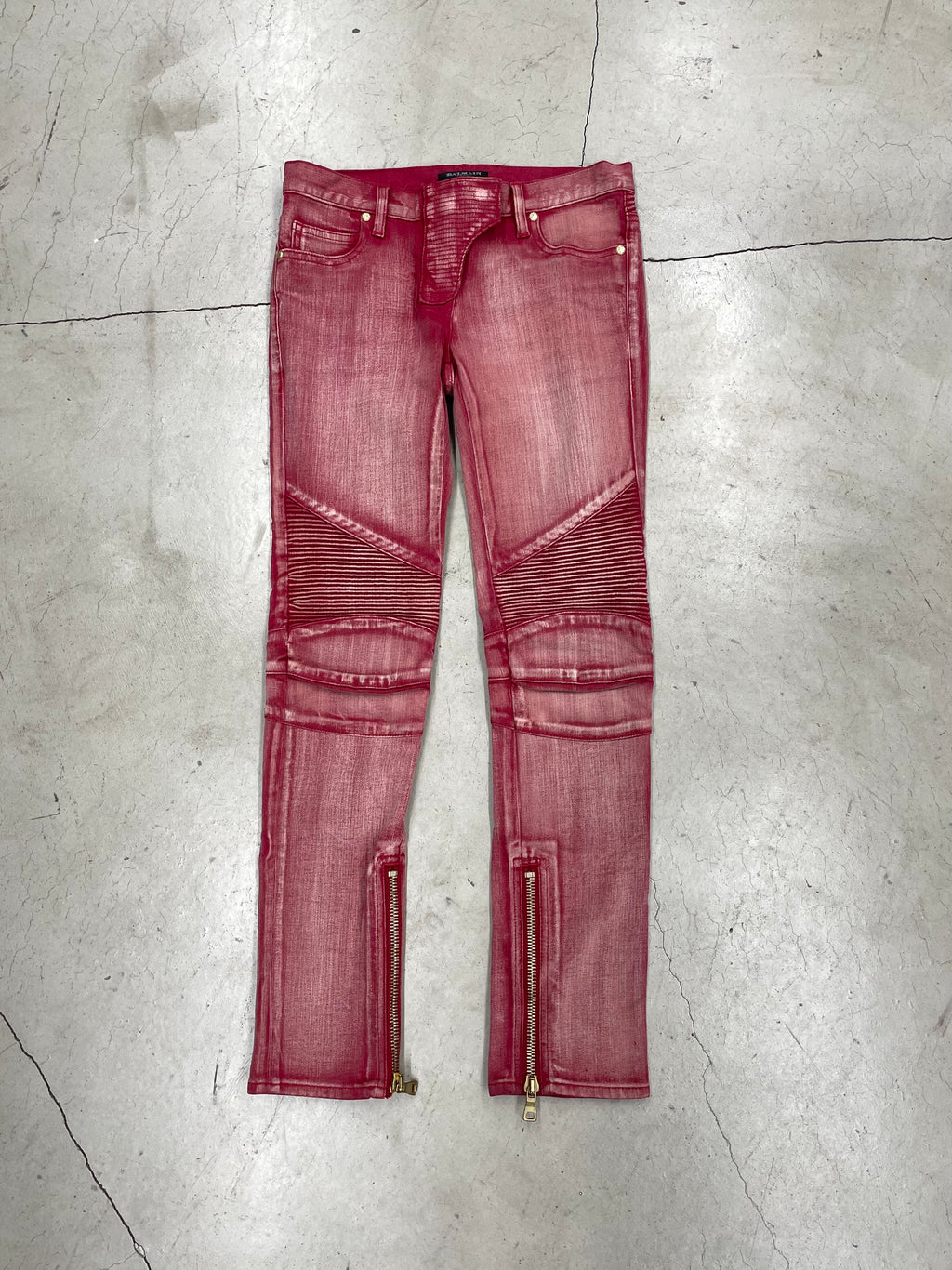 Balmain 2013 Red Washed Biker Pant (34)