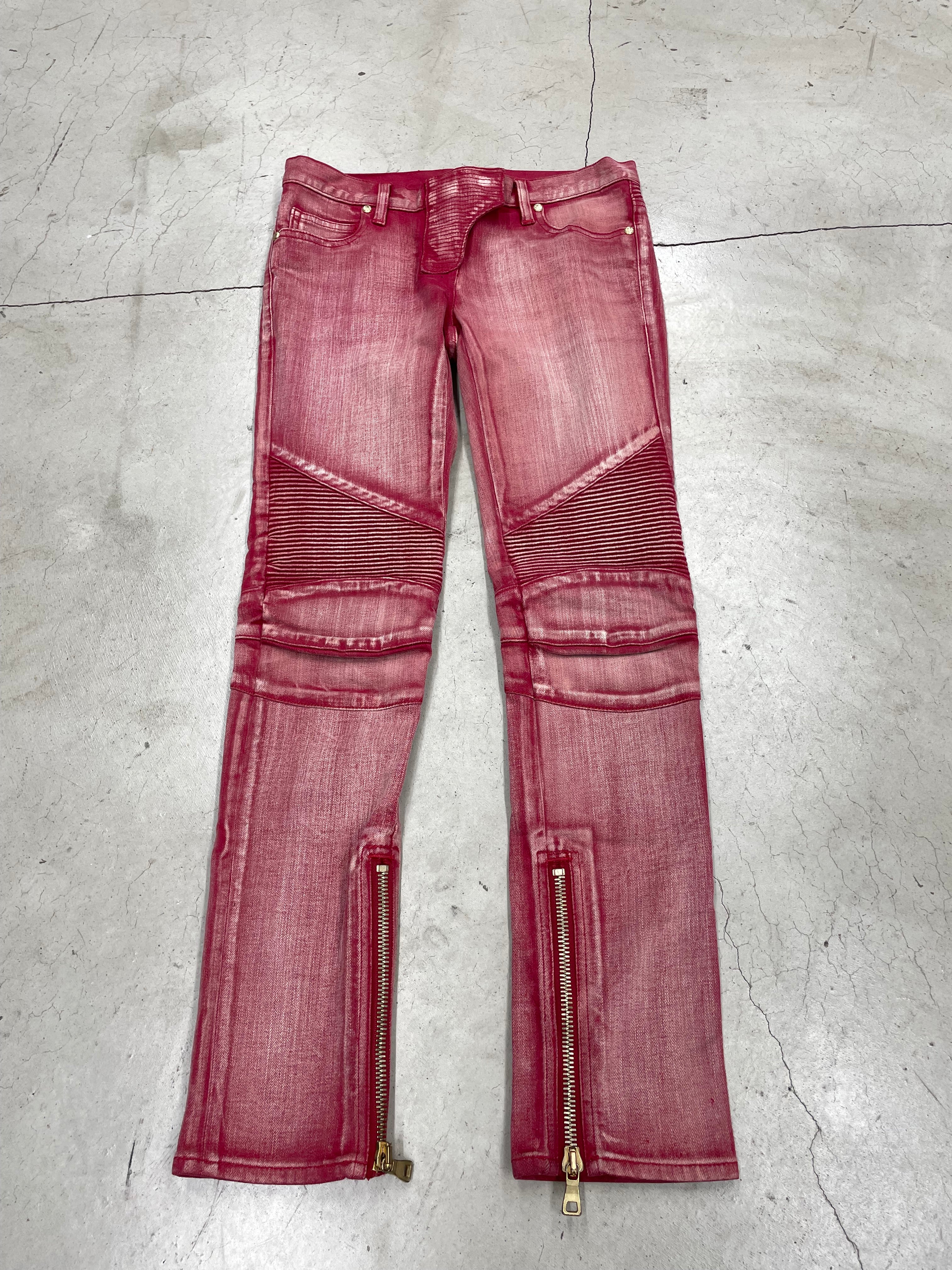 Balmain 2013 Red Washed Biker Pant (34)