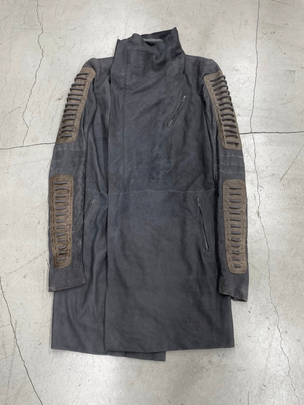Rick Owens FW10 “GLEAM” HIGH NECK LEATHER COAT (42)