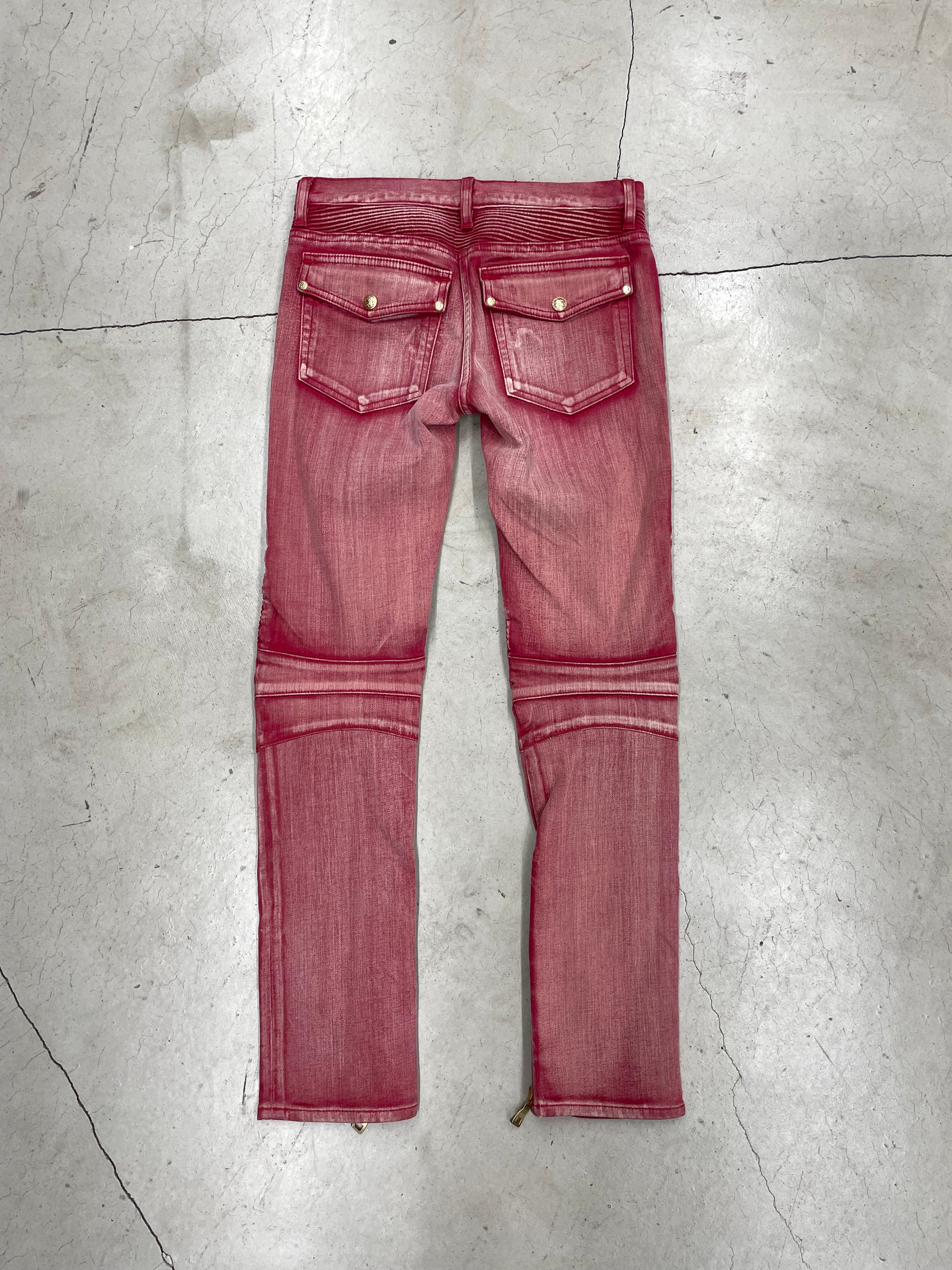 Balmain 2013 Red Washed Biker Pant (34)