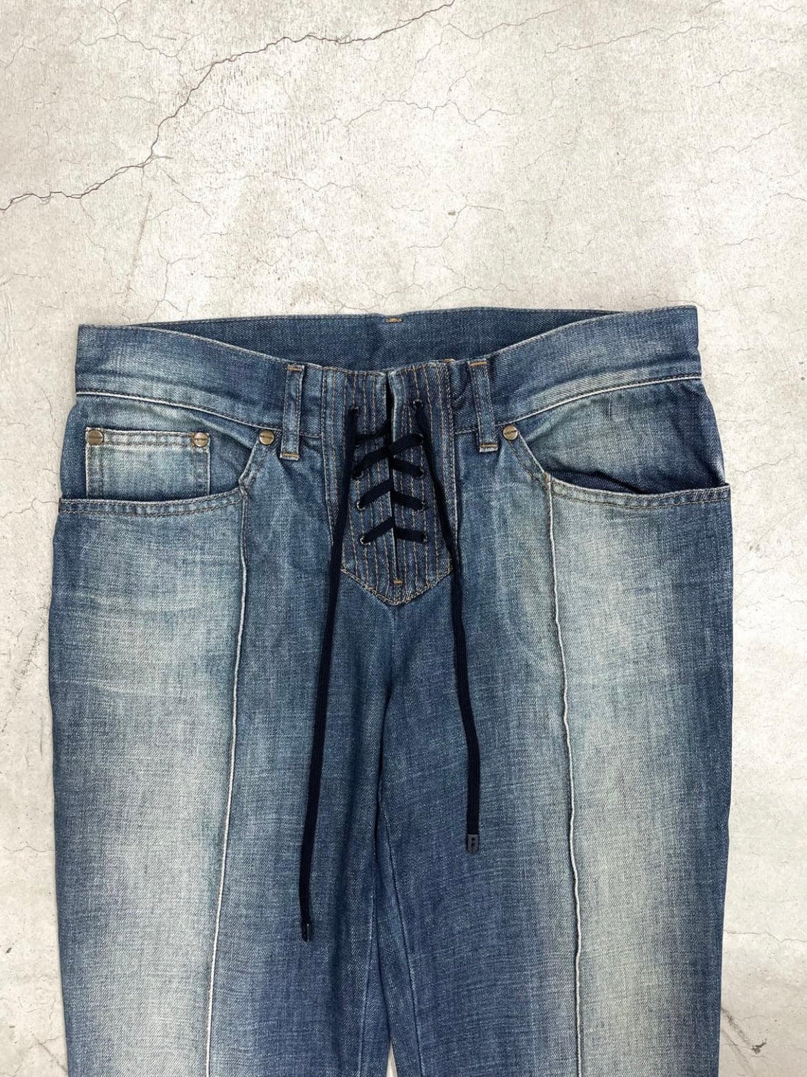 Alexander Mcqueen SS05 laced up flare fit Denim Pant (40)