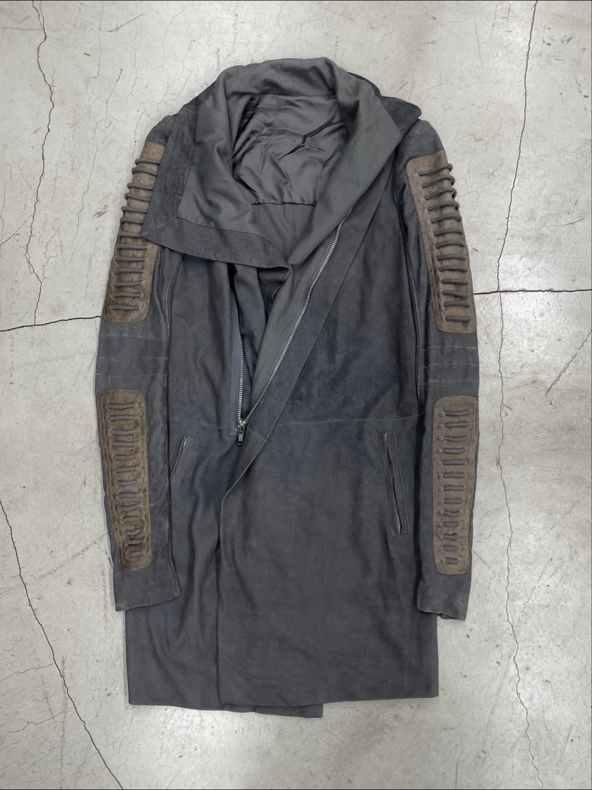 Rick Owens FW10 “GLEAM” HIGH NECK LEATHER COAT (42)