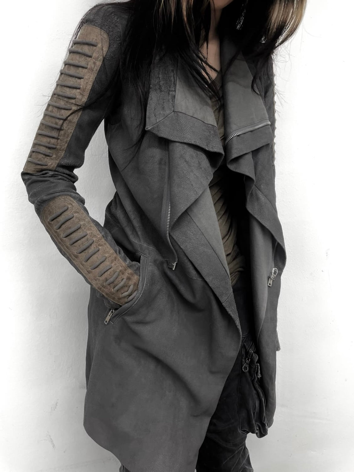 Rick Owens FW10 “GLEAM” HIGH NECK LEATHER COAT (42)
