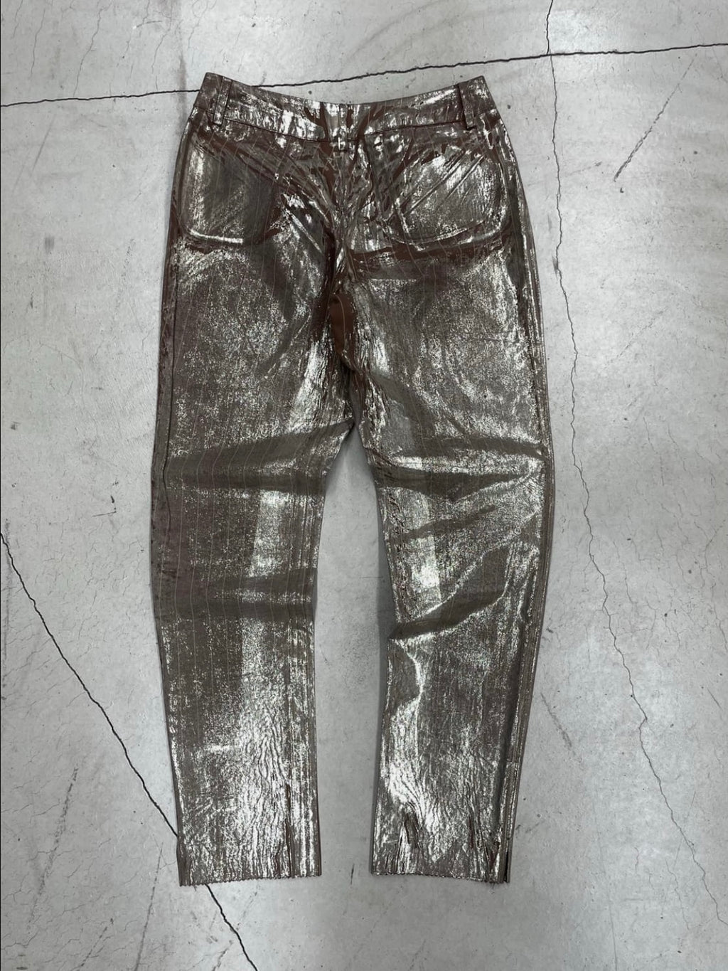 JEAN PAUL GAULTIER 00‘s SILVER COATED PIN STRIPE PANTS (42)