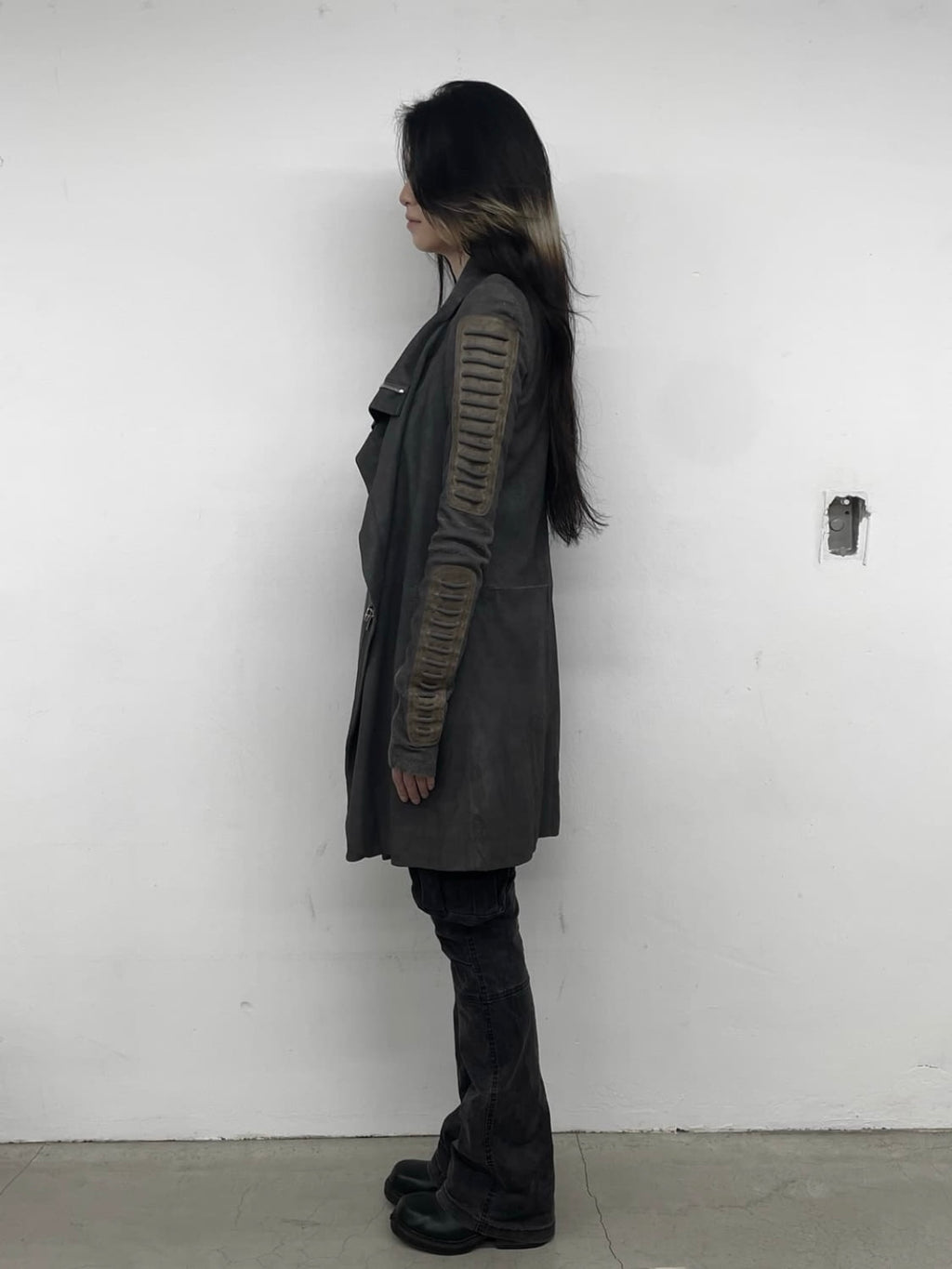 Rick Owens FW10 “GLEAM” HIGH NECK LEATHER COAT (42)