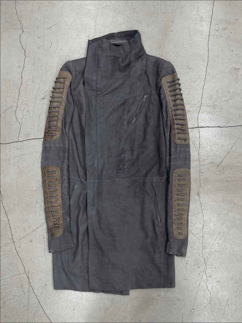 Rick Owens FW10 “GLEAM” HIGH NECK LEATHER COAT (42)